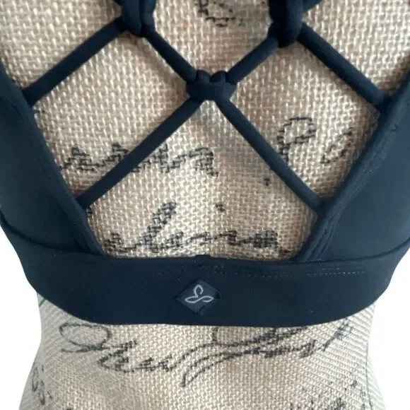 PrAna Black Racerback Strappy Knot Back Sports Bra - M - Picture 5 of 8